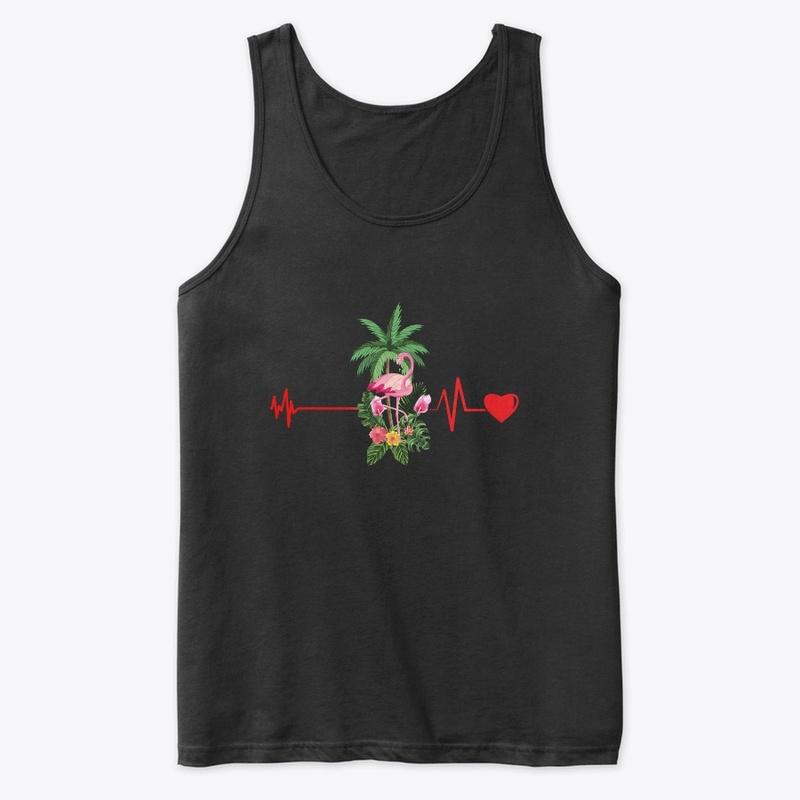 Beating Heart With Palm Tree  Flamingo