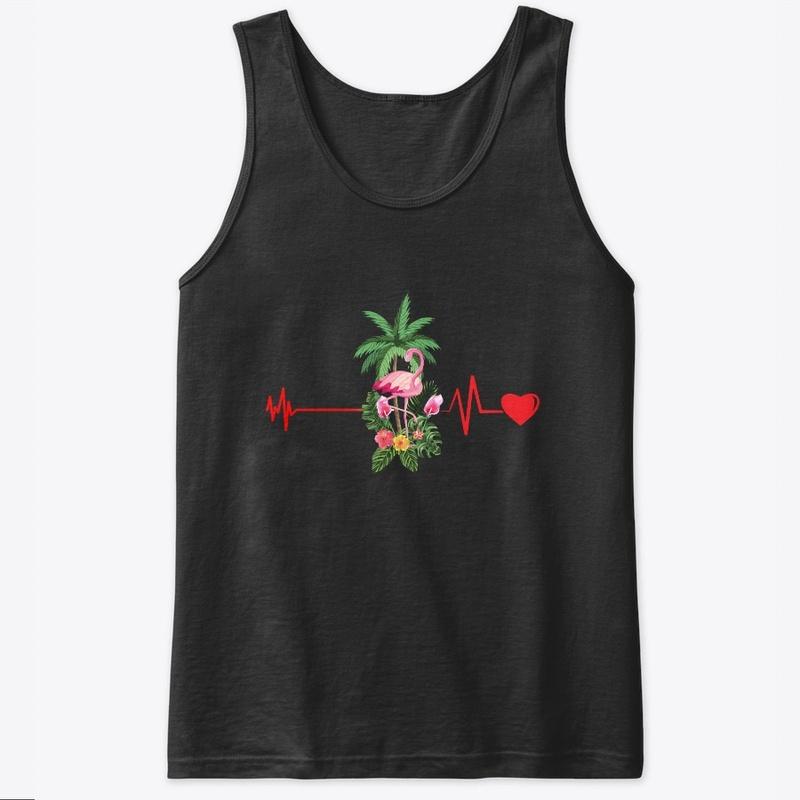 Beating Heart With Palm Tree  Flamingo